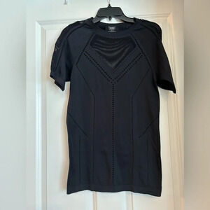 Athleta Sz Large Black Stretch Shirt Cut Out Perforated Short Sleeve Athletic